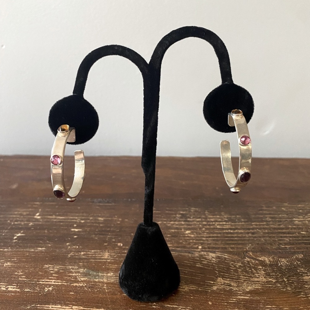 Sterling Silver Hoops with semiprecious stones - Picture 3 of 10